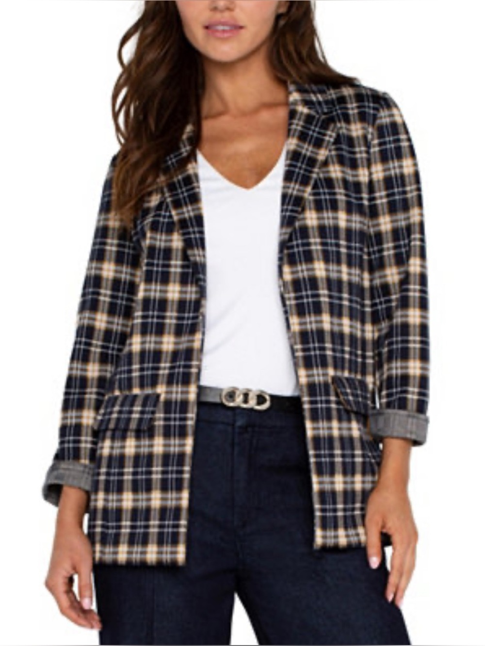 Liverpool Knit Plaid Blazer | Size Large